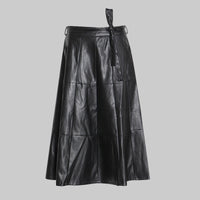 High waist long A-line PU leather skirt - Modestly Vogue 