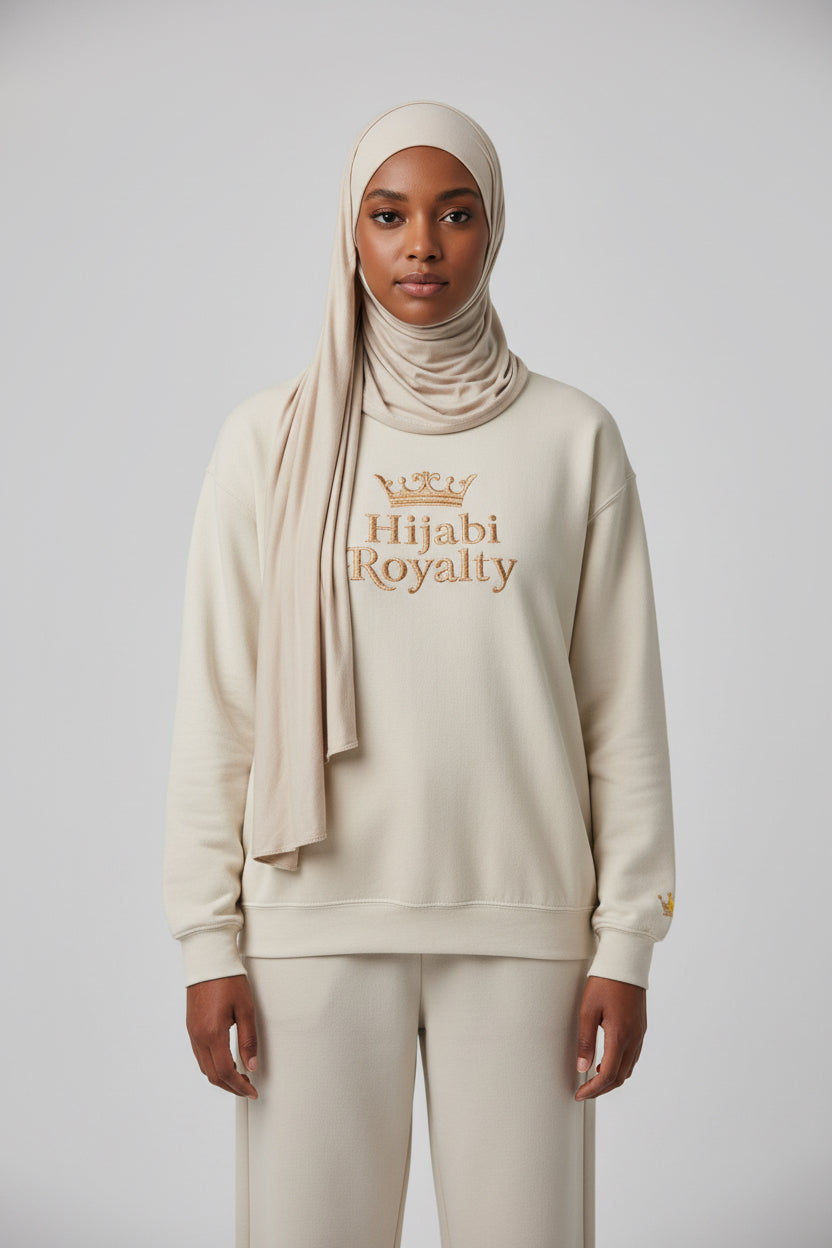 Hijabi Royalty™ Crewneck Sweatshirt — Gold Crown Graphic, Modest Fashion Gift - Modestly Vogue 