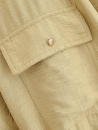 Women Hunting Long Sleeve Collared Shirt Elastic Waist Wide Leg Pants - Modestly Vogue 