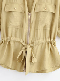 Women Hunting Long Sleeve Collared Shirt Elastic Waist Wide Leg Pants - Modestly Vogue 