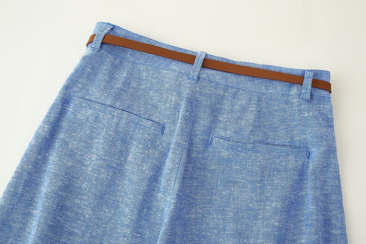 Summer Linen Double Breasted Vest Wide Leg Pants Sets - Modestly Vogue 