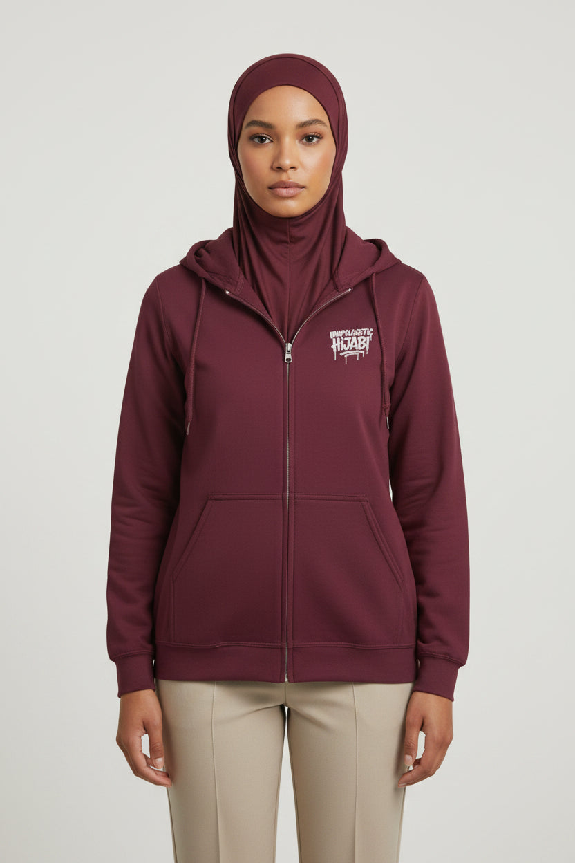 Unapologetic Hijabi Burgundy Full-Zip Hoodie