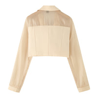 Neutral Women Clothing Yarn Stitching Satin Double Breasted Short Blazers - Modestly Vogue 