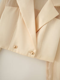 Neutral Women Clothing Yarn Stitching Satin Double Breasted Short Blazers - Modestly Vogue 