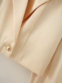 Neutral Women Clothing Yarn Stitching Satin Double Breasted Short Blazers - Modestly Vogue 