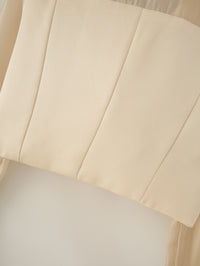 Neutral Women Clothing Yarn Stitching Satin Double Breasted Short Blazers - Modestly Vogue 