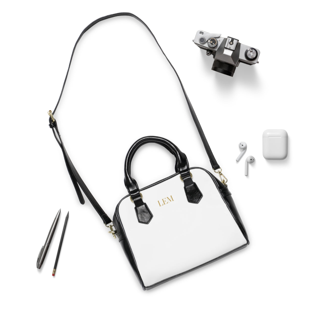 LEM Gold Signature Satchel Shoulder Handbag — Classic Black & White Tote - Modestly Vogue 