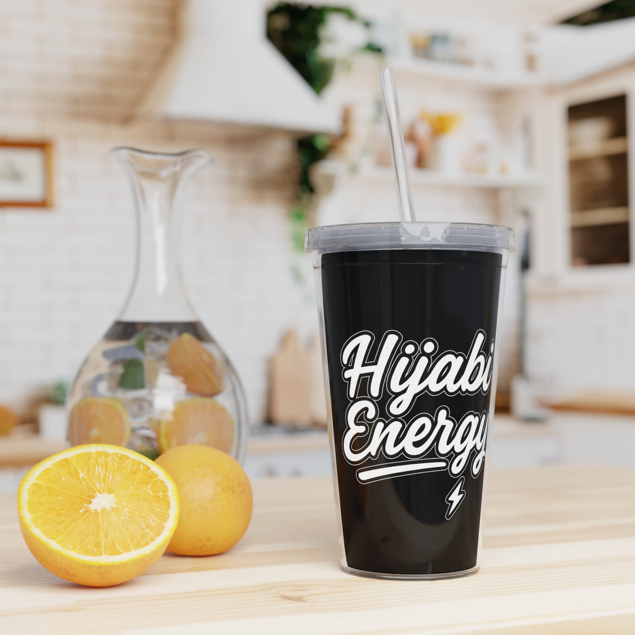Black Hijabi Energy™ Reusable Plastic Tumbler with Straw – Everyday Hydration Cup