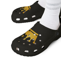 Crown Graphic EVA Foam Clogs — Lightweight Black Slip-On Shoes