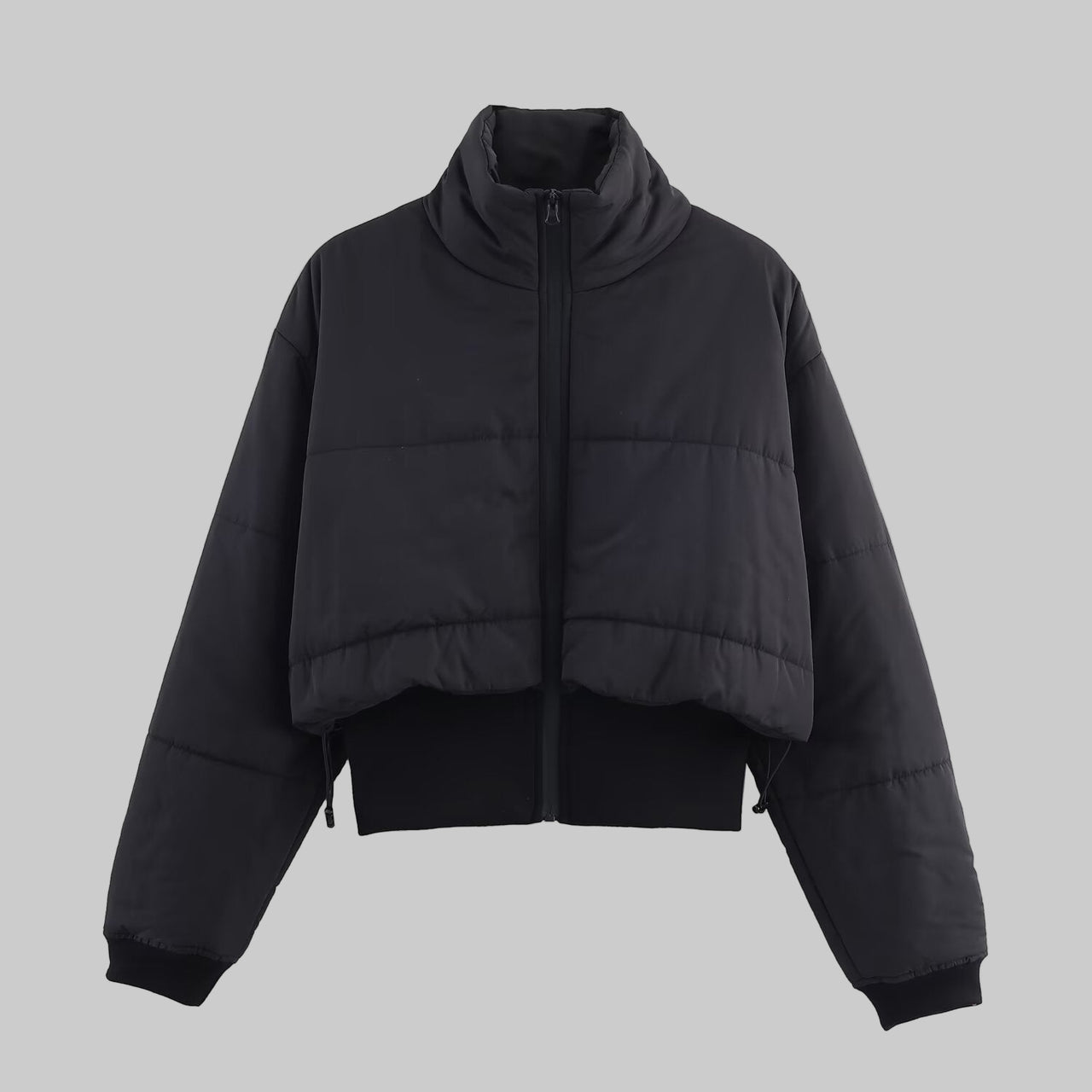 Black Cropped Bomber Workout Coat Jacket - Modestly Vogue 