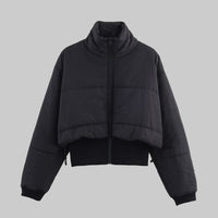 Black Cropped Bomber Workout Coat Jacket - Modestly Vogue 