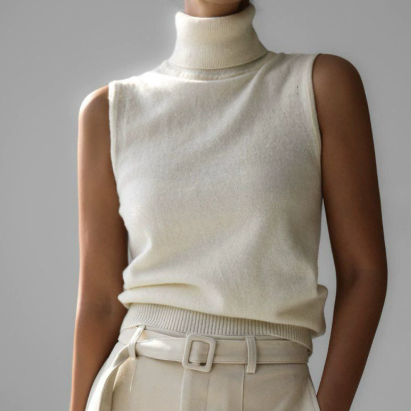 Knitted Sleeveless Vest Autumn High Neck Vest Sweater Minimalist Vest Top Women