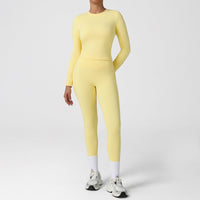 Nude Feel Long Sleeve Yoga Set – High-Waist Flared Pants & Fitness Suit