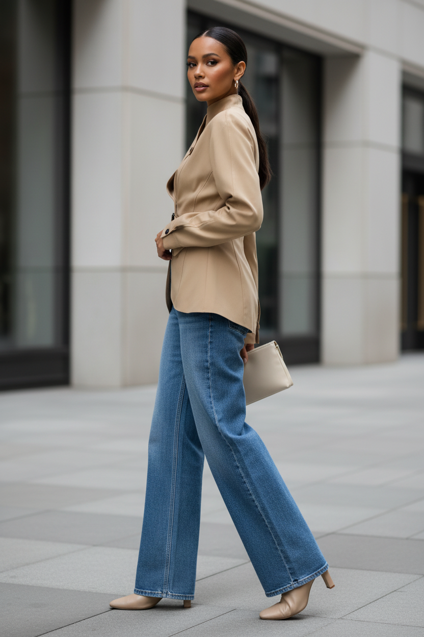 Women’s Asymmetric Slim Fit Jacket – Flounce Waist Design - Modestly Vogue 