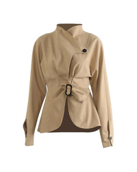 Women’s Asymmetric Slim Fit Jacket – Flounce Waist Design - Modestly Vogue 