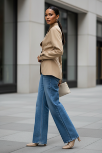 Women’s Asymmetric Slim Fit Jacket – Flounce Waist Design - Modestly Vogue 