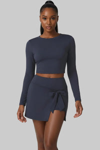 Nude Feel Tennis Women False Two Piece Skirted Leggings Slim Fit Sports Long Sleeved Top Set Outdoor Workout Clothes - Modestly Vogue 