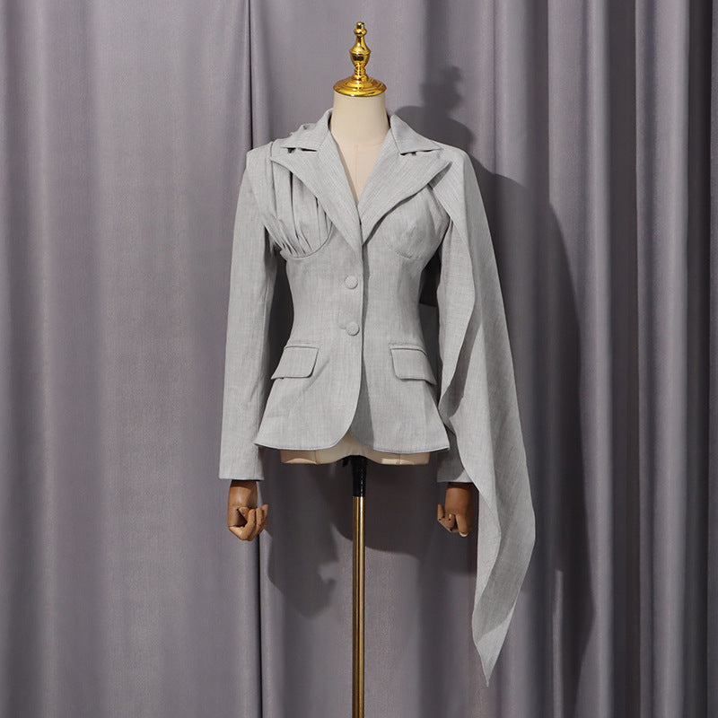 Niche Design Slim Fit Autumn Office Stitching High Grade Ribbon Coat for Women - Modestly Vogue 