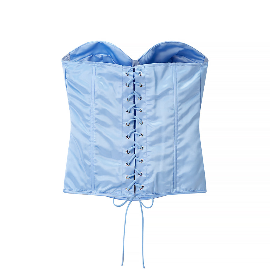 Satiny Tie Back Lace Layering Corset Bustier - Modestly Vogue 