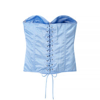 Satiny Tie Back Lace Layering Corset Bustier - Modestly Vogue 