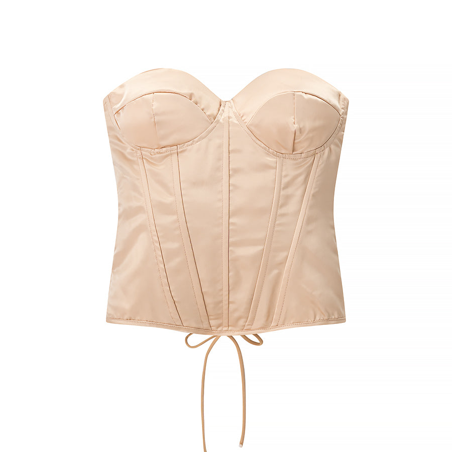 Satiny Tie Back Lace Layering Corset Bustier - Modestly Vogue 