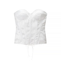 Satiny Tie Back Lace Layering Corset Bustier - Modestly Vogue 