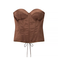 Satiny Tie Back Lace Layering Corset Bustier - Modestly Vogue 