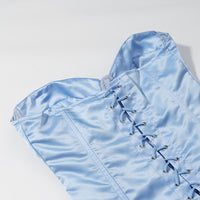 Satiny Tie Back Lace Layering Corset Bustier - Modestly Vogue 