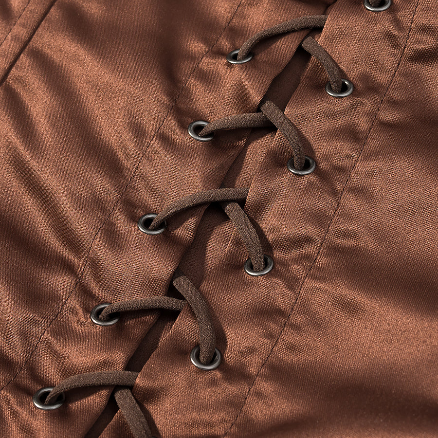 Satiny Tie Back Lace Layering Corset Bustier - Modestly Vogue 