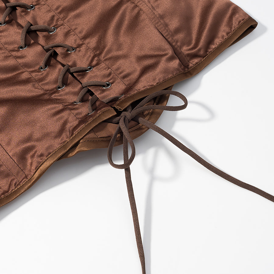 Satiny Tie Back Lace Layering Corset Bustier - Modestly Vogue 