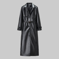 Fashionable Casual Faux Leather Long Trench Coat for Women