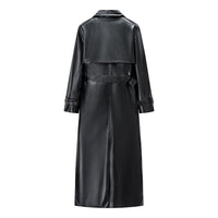 Fashionable Casual Faux Leather Long Trench Coat for Women