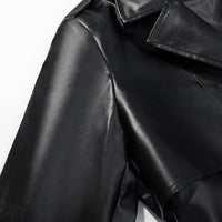 Fashionable Casual Faux Leather Long Trench Coat for Women