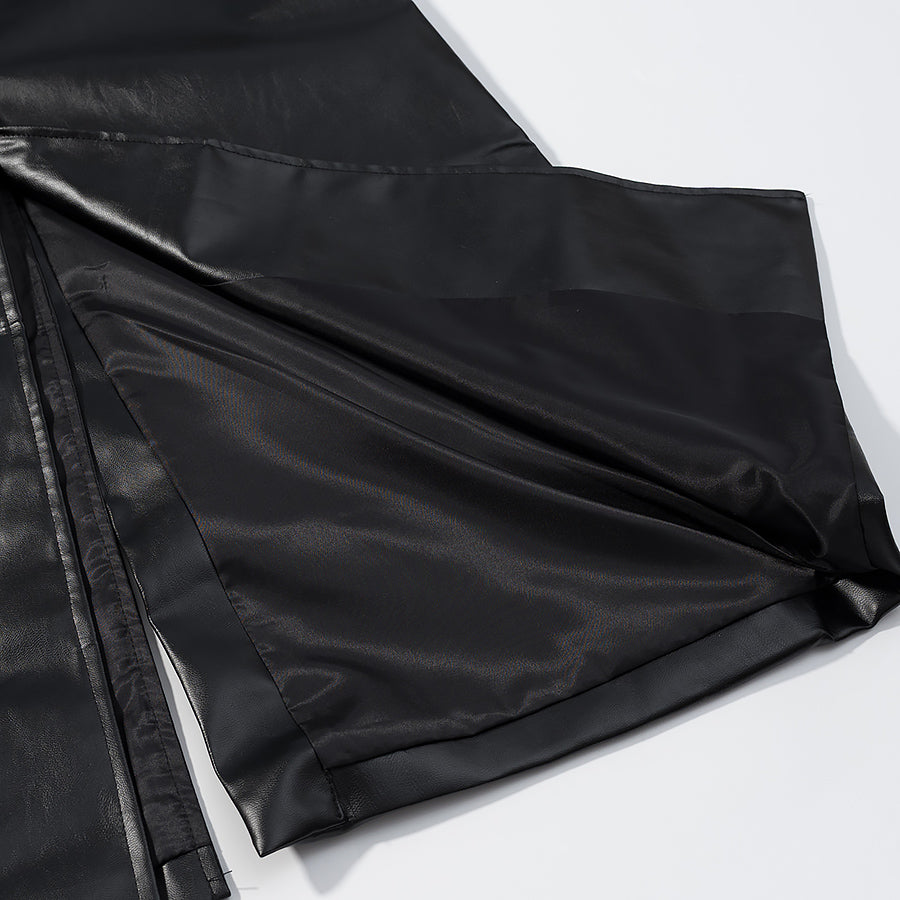 Fashionable Casual Faux Leather Long Trench Coat for Women