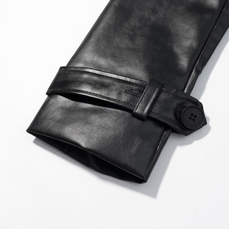 Fashionable Casual Faux Leather Long Trench Coat for Women