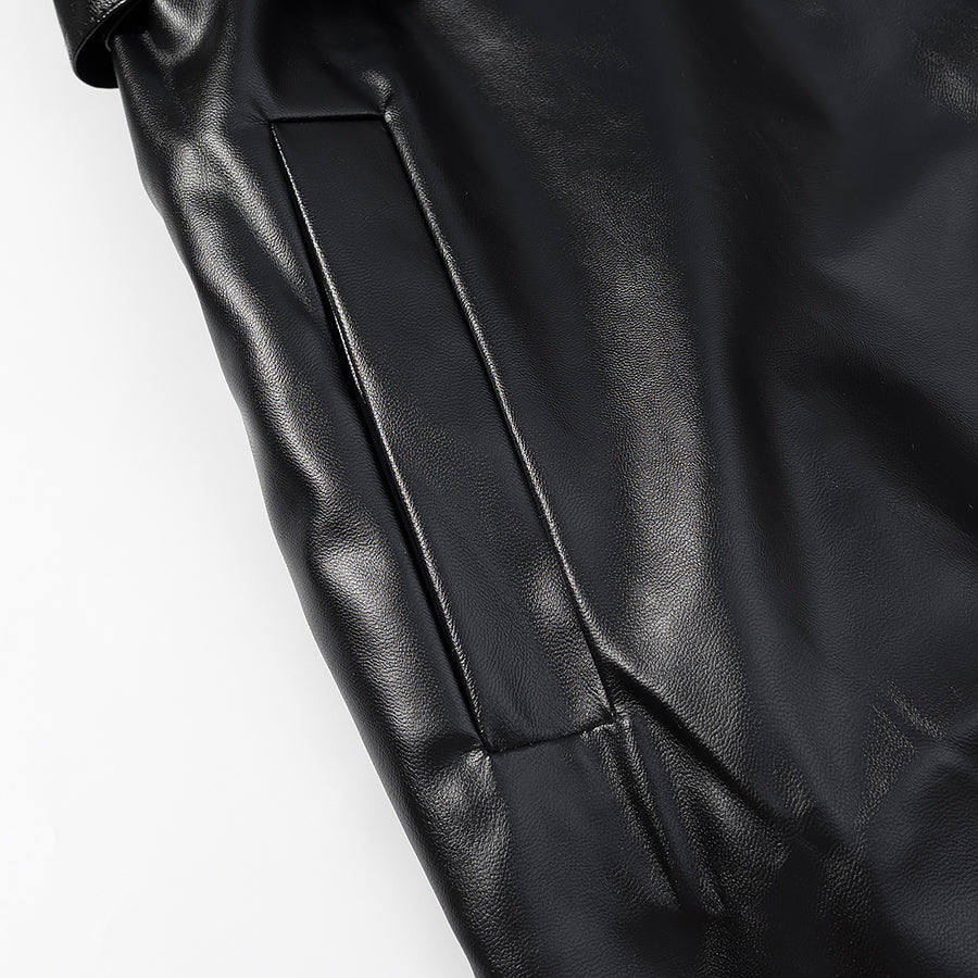 Fashionable Casual Faux Leather Long Trench Coat for Women