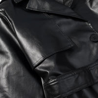Fashionable Casual Faux Leather Long Trench Coat for Women