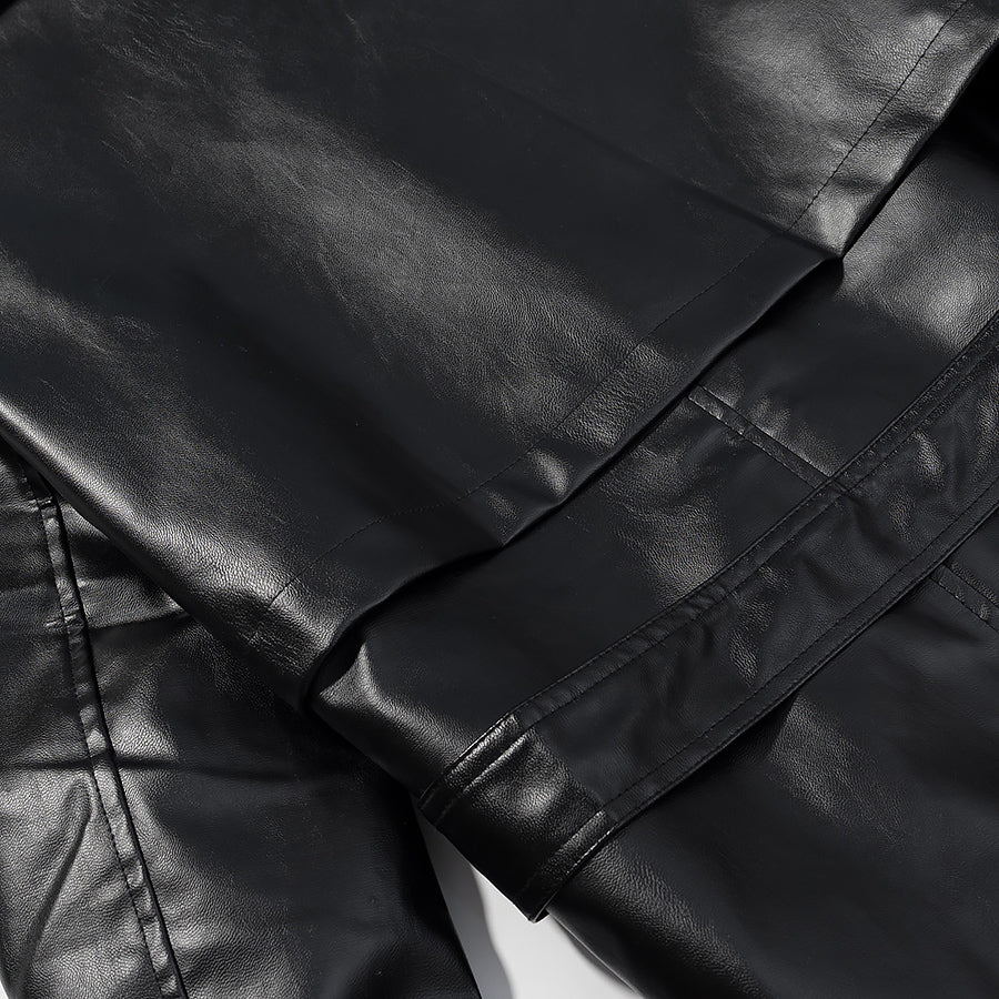 Fashionable Casual Faux Leather Long Trench Coat for Women