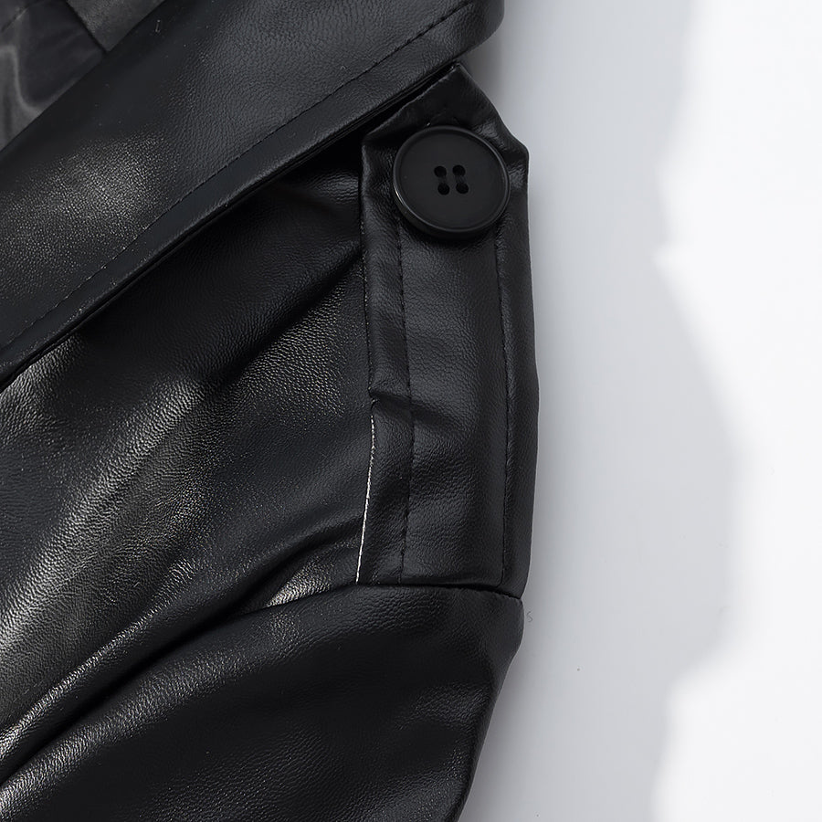 Fashionable Casual Faux Leather Long Trench Coat for Women