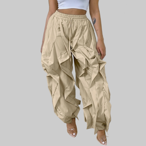 Taupe Ruffle Leg Ankle Banded Pants - Modestly Vogue 