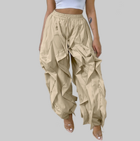 Taupe Ruffle Leg Ankle Banded Pants - Modestly Vogue 