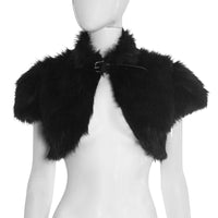 Black Solid Color Fur Short Cropped Short  Sleeve Jacket Cape