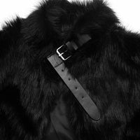 Black Solid Color Fur Short Cropped Short  Sleeve Jacket Cape