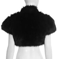 Black Solid Color Fur Short Cropped Short  Sleeve Jacket Cape