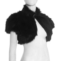 Black Solid Color Fur Short Cropped Short  Sleeve Jacket Cape