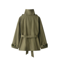 Women Stand Collar Belted Trench Windbreaker Coat - Modestly Vogue 