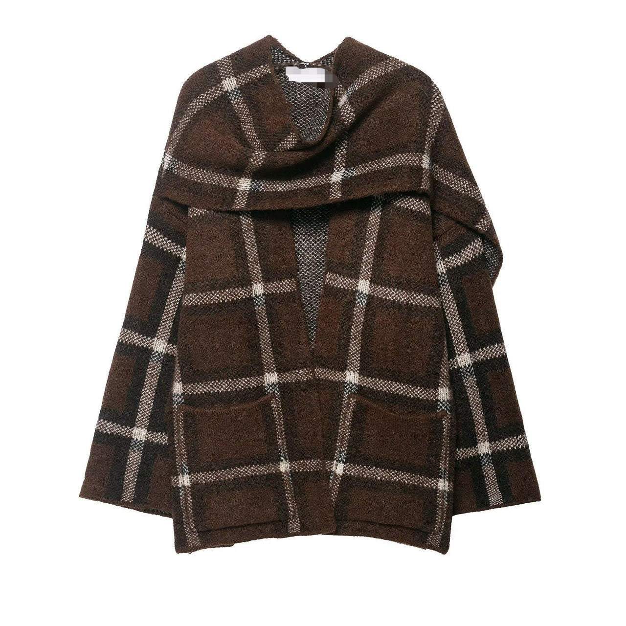 Women Clothing Popular Plaid Scarf Knitted Short Overcoat Cardigan