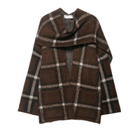 Women Clothing Popular Plaid Scarf Knitted Short Overcoat Cardigan