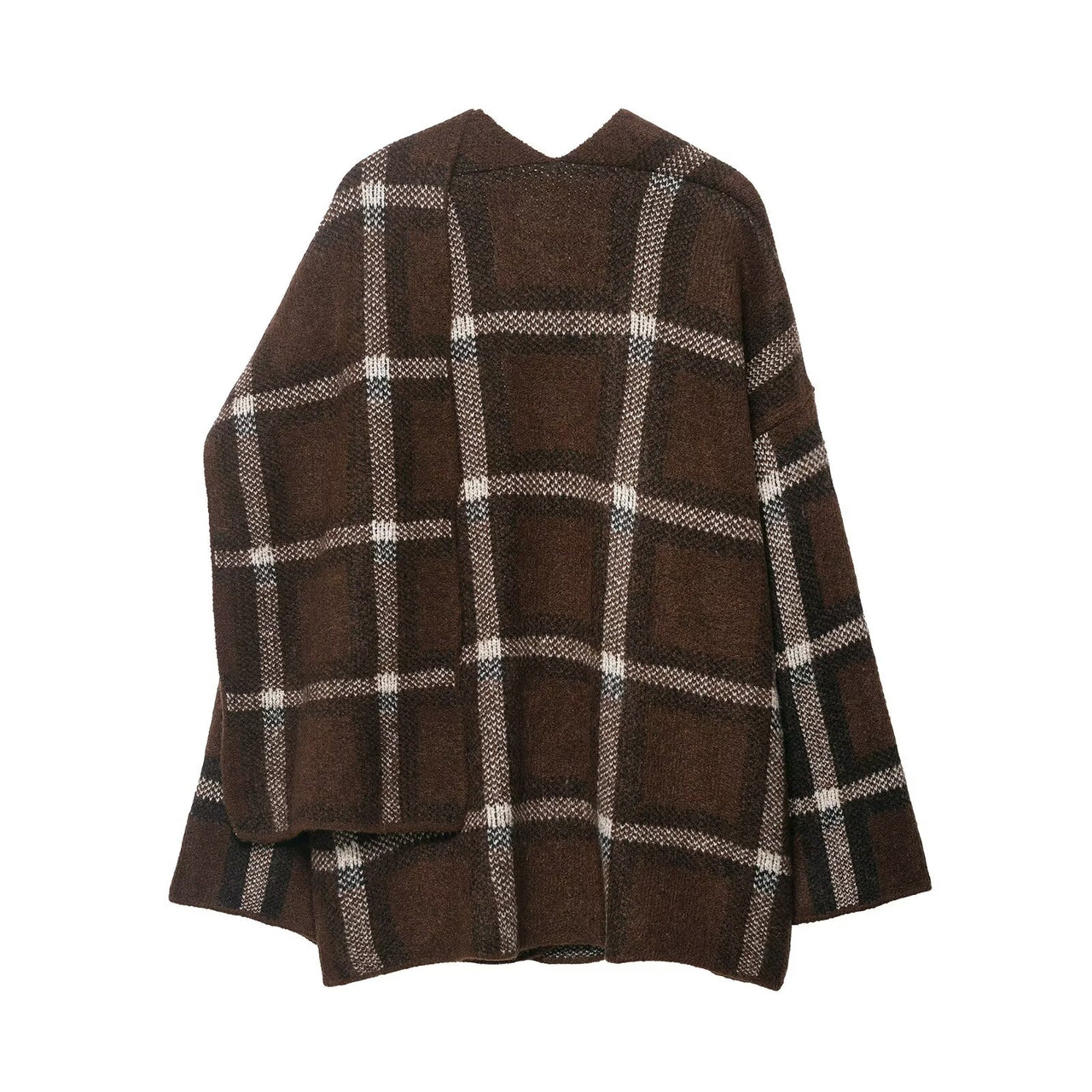 Women Clothing Popular Plaid Scarf Knitted Short Overcoat Cardigan