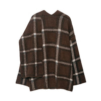 Women Clothing Popular Plaid Scarf Knitted Short Overcoat Cardigan